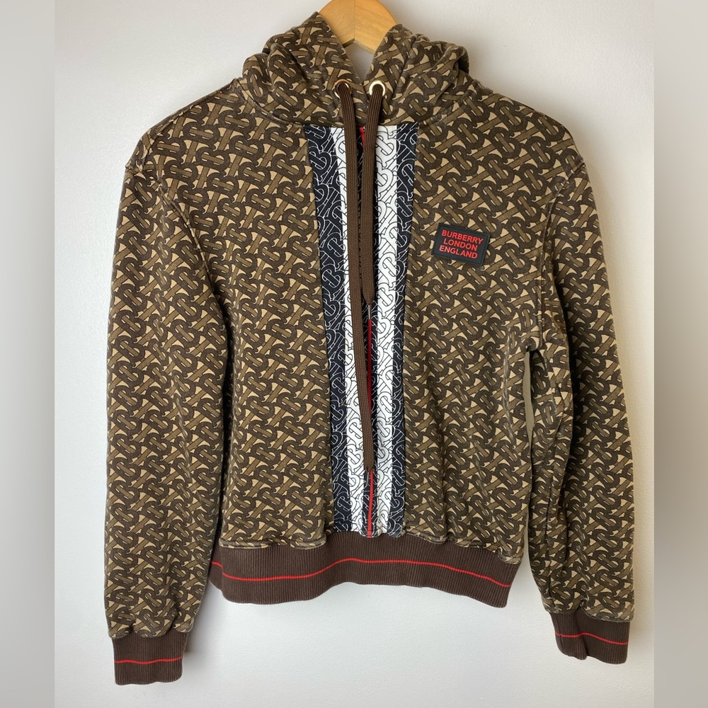 Burberry Brown Monogram Stripe Print Hoodie Size XS